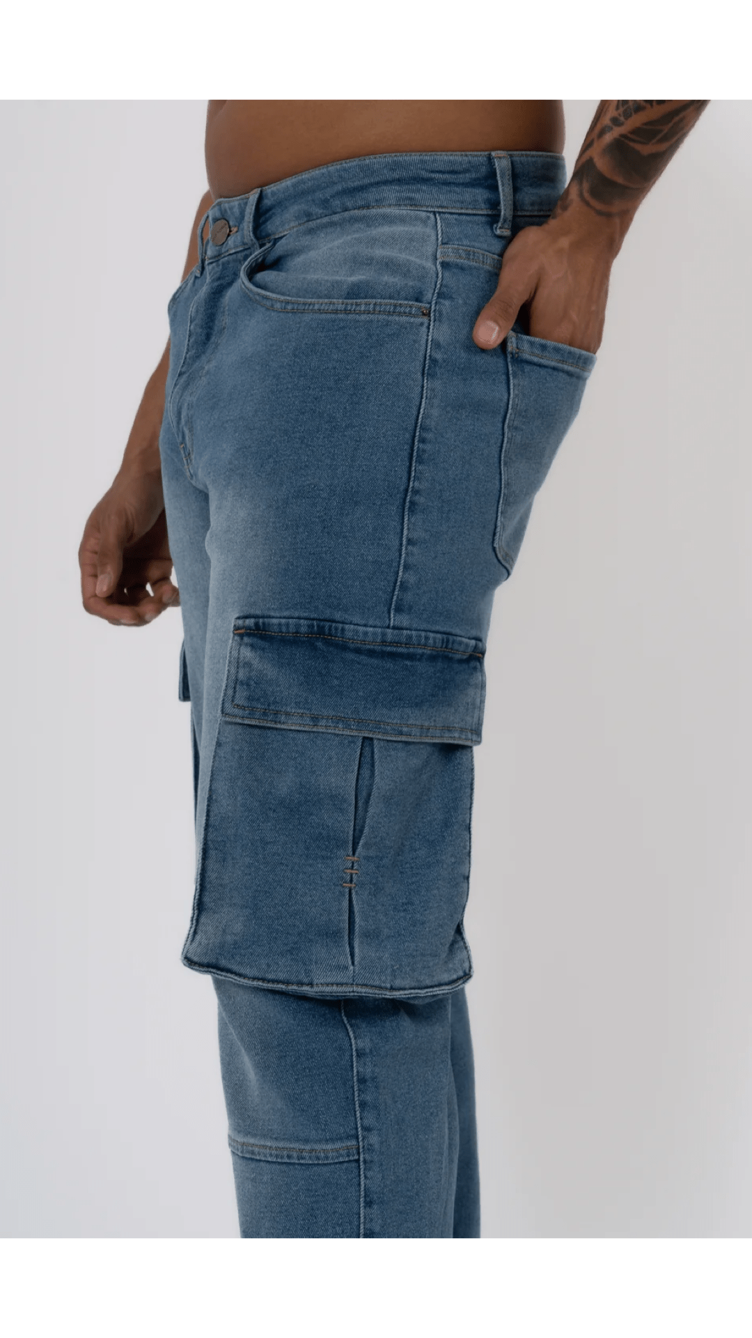 K8 - CARGO JEANS WASHED - LIGHT BLUE - Sarman Fashion - Wholesale Clothing Fashion Brand for Men from Canada