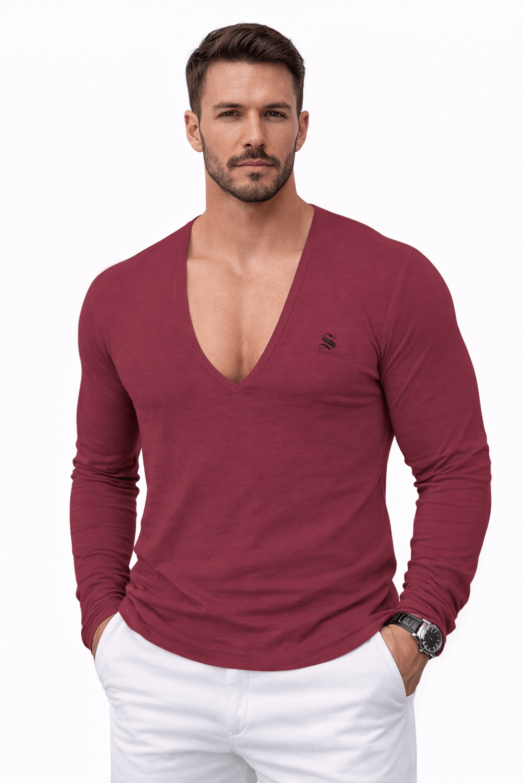 Kabala 3 - V - Neck Long Sleeve Shirt for Men - Sarman Fashion - Wholesale Clothing Fashion Brand for Men from Canada