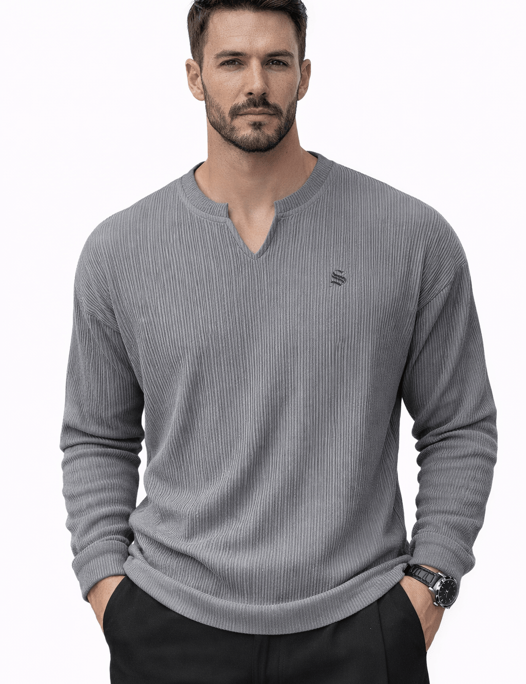 KAG - Long V - Neck Shirt for Men - Sarman Fashion - Wholesale Clothing Fashion Brand for Men from Canada