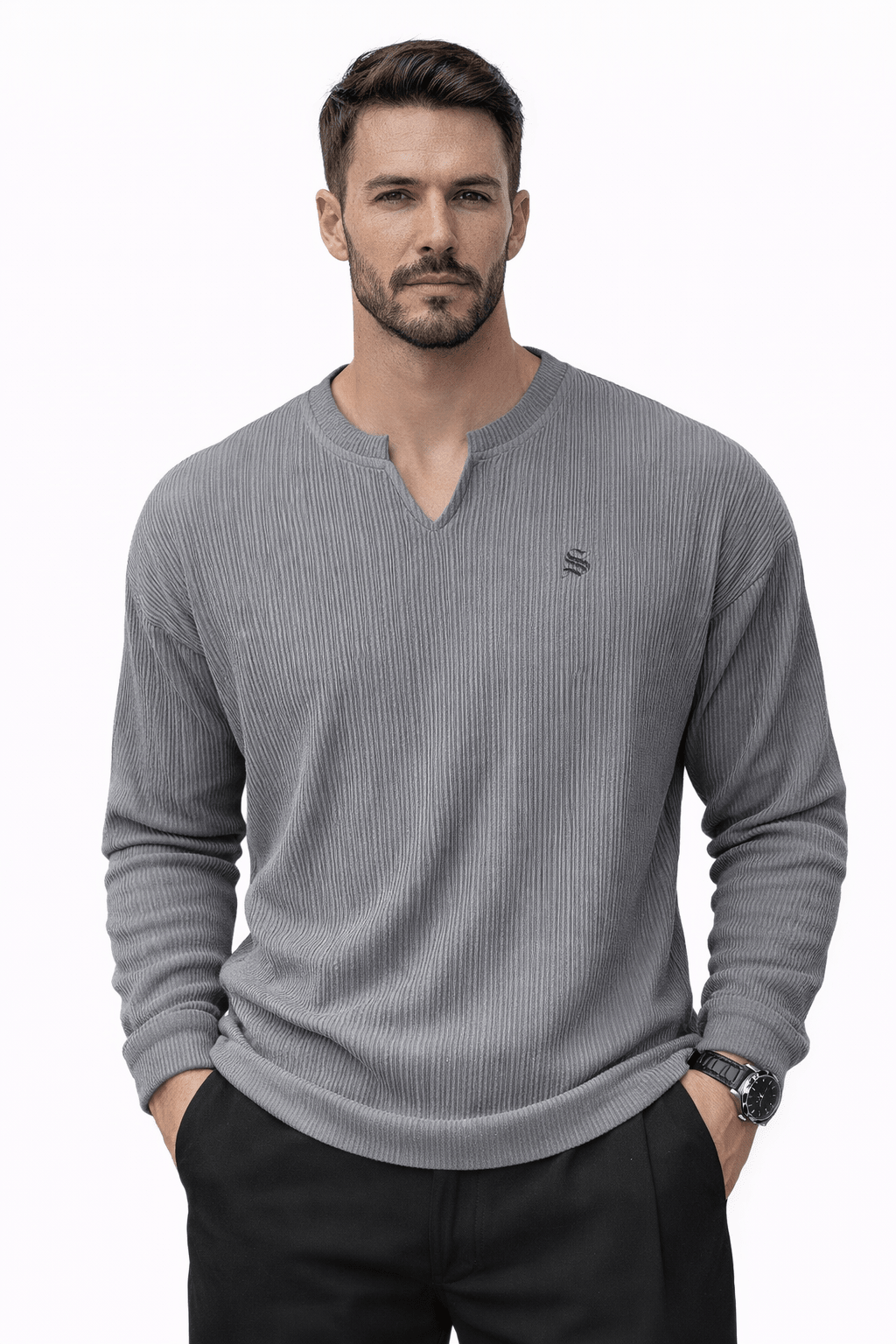 KAG - Long V - Neck Shirt for Men - Sarman Fashion - Wholesale Clothing Fashion Brand for Men from Canada
