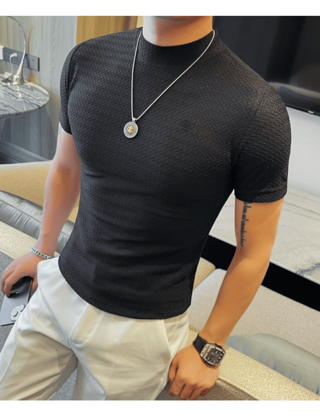 KFY - High Neck T-shirt for Men - Sarman Fashion - Wholesale Clothing Fashion Brand for Men from Canada