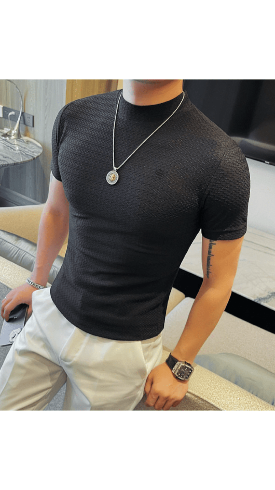 KFY - High Neck T-shirt for Men - Sarman Fashion - Wholesale Clothing Fashion Brand for Men from Canada