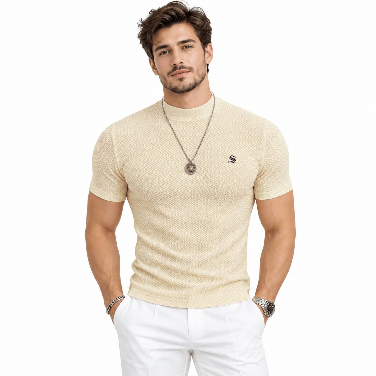 KFY - High Neck T-shirt for Men - Sarman Fashion - Wholesale Clothing Fashion Brand for Men from Canada