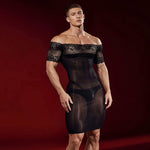 Kima 2 - Sheer Form-Fitting Mini Dress with Lace Off-Shoulder Top - Sarman Fashion - Wholesale Clothing Fashion Brand for Men from Canada