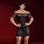 Kima 2 - Sheer Form-Fitting Mini Dress with Lace Off-Shoulder Top - Sarman Fashion - Wholesale Clothing Fashion Brand for Men from Canada