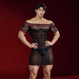Kima 2 - Sheer Form-Fitting Mini Dress with Lace Off-Shoulder Top - Sarman Fashion - Wholesale Clothing Fashion Brand for Men from Canada