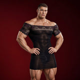 Kima 2 - Sheer Form-Fitting Mini Dress with Lace Off-Shoulder Top - Sarman Fashion - Wholesale Clothing Fashion Brand for Men from Canada