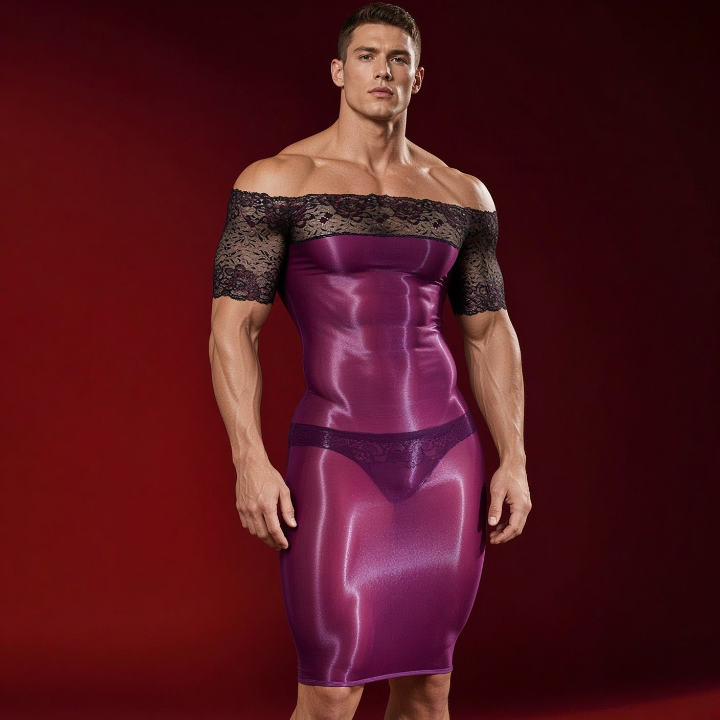 Kima 2 - Sheer Form-Fitting Mini Dress with Lace Off-Shoulder Top - Sarman Fashion - Wholesale Clothing Fashion Brand for Men from Canada