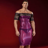 Kima 2 - Sheer Form-Fitting Mini Dress with Lace Off-Shoulder Top - Sarman Fashion - Wholesale Clothing Fashion Brand for Men from Canada