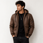 Kisna - Pu Leather Hoodie for Men - Sarman Fashion - Wholesale Clothing Fashion Brand for Men from Canada