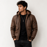 Kisna - Pu Leather Hoodie for Men - Sarman Fashion - Wholesale Clothing Fashion Brand for Men from Canada