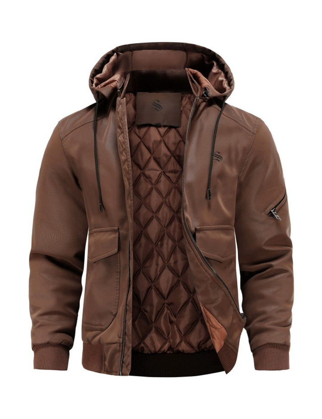 Kisna - Pu Leather Hoodie for Men - Sarman Fashion - Wholesale Clothing Fashion Brand for Men from Canada