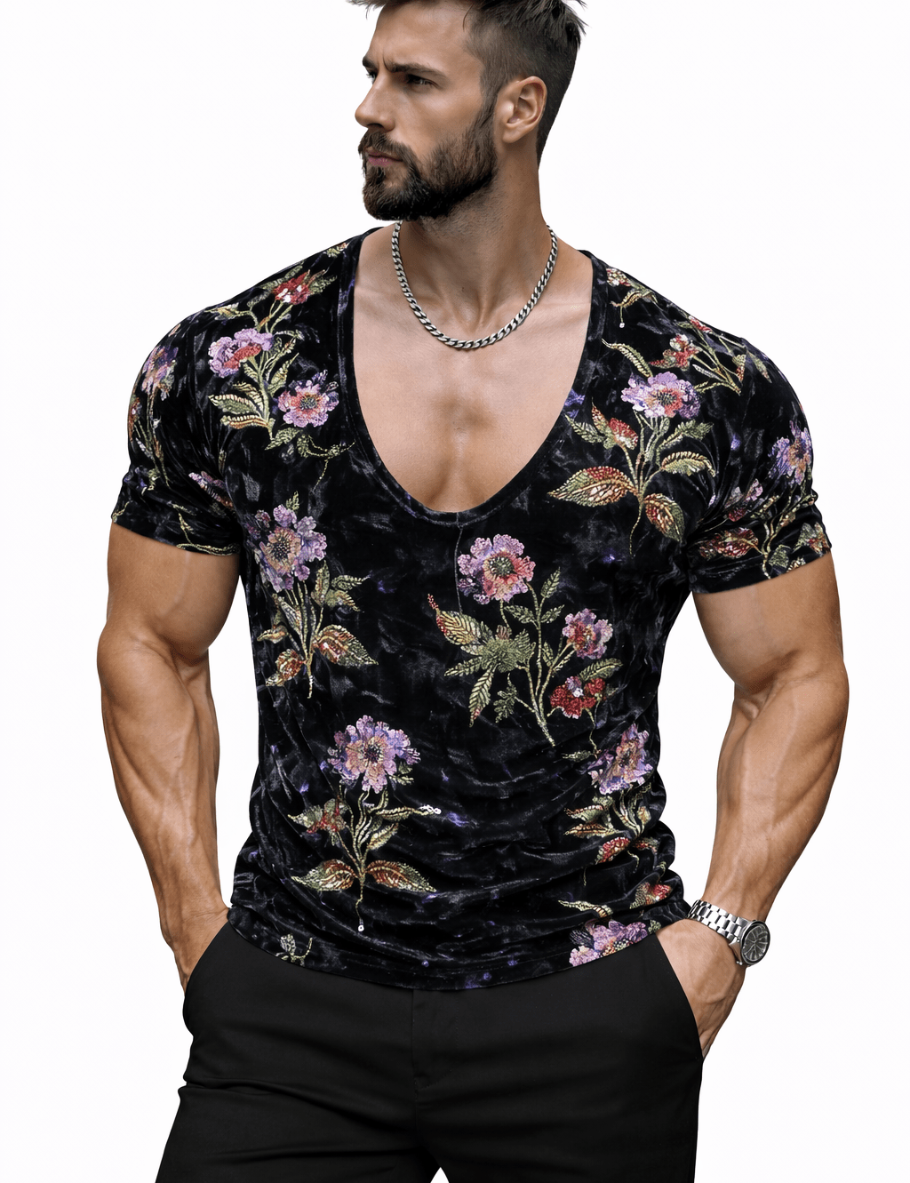 KoAzo 367 - Velvet T-shirt for Men - Sarman Fashion - Wholesale Clothing Fashion Brand for Men from Canada