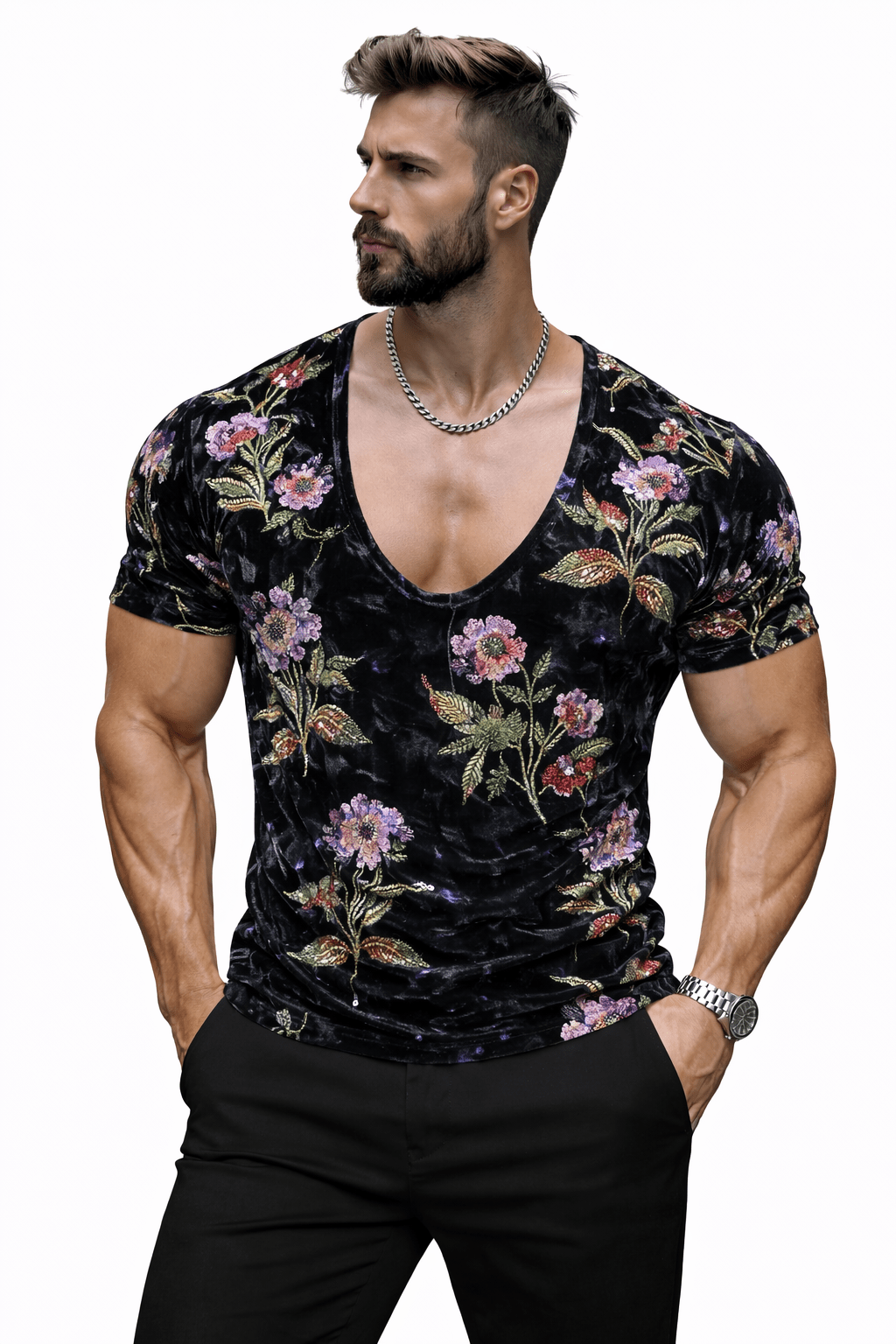 KoAzo 367 - Velvet T-shirt for Men - Sarman Fashion - Wholesale Clothing Fashion Brand for Men from Canada