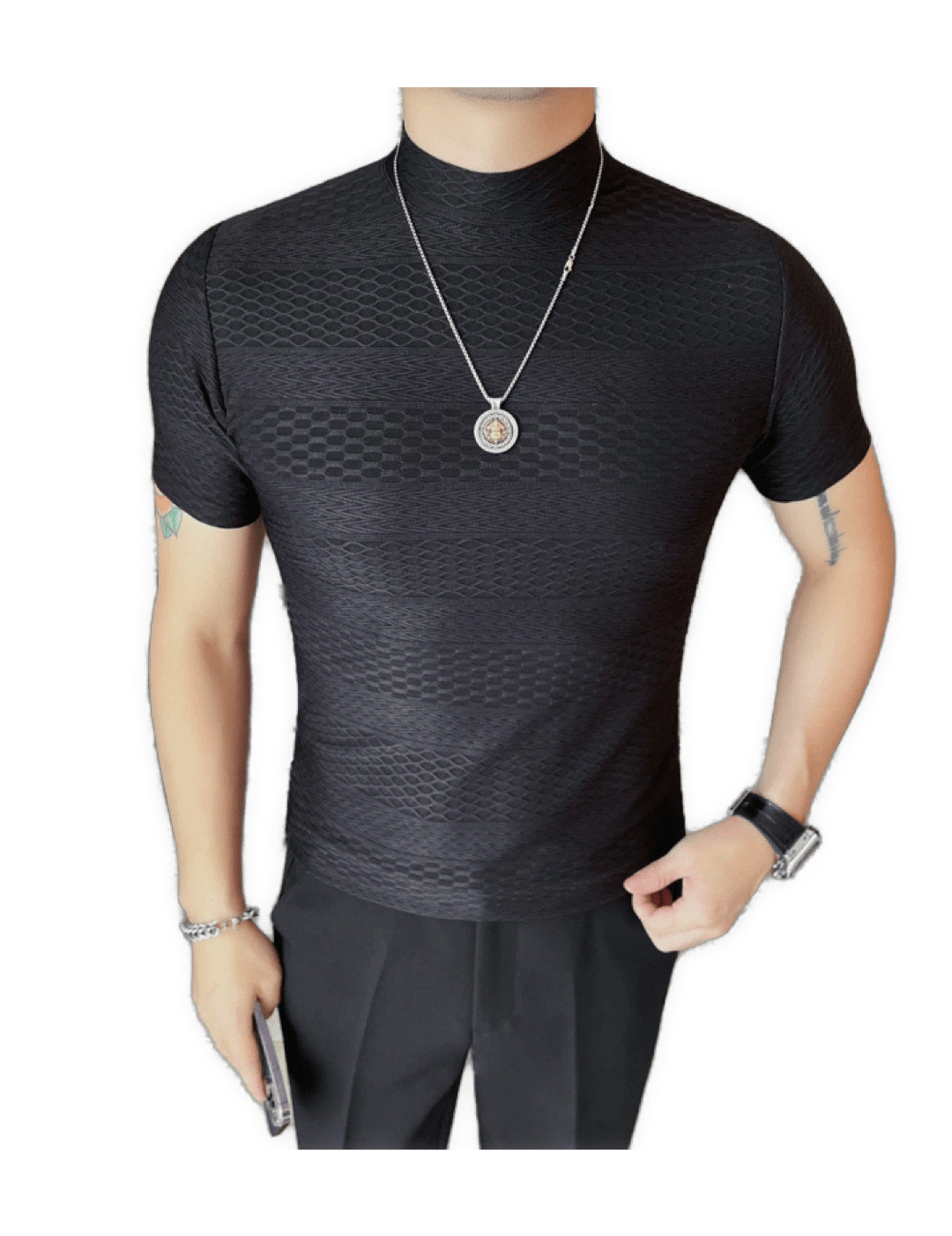 Losan 2 - High Neck T-shirt for Men - Sarman Fashion - Wholesale Clothing Fashion Brand for Men from Canada