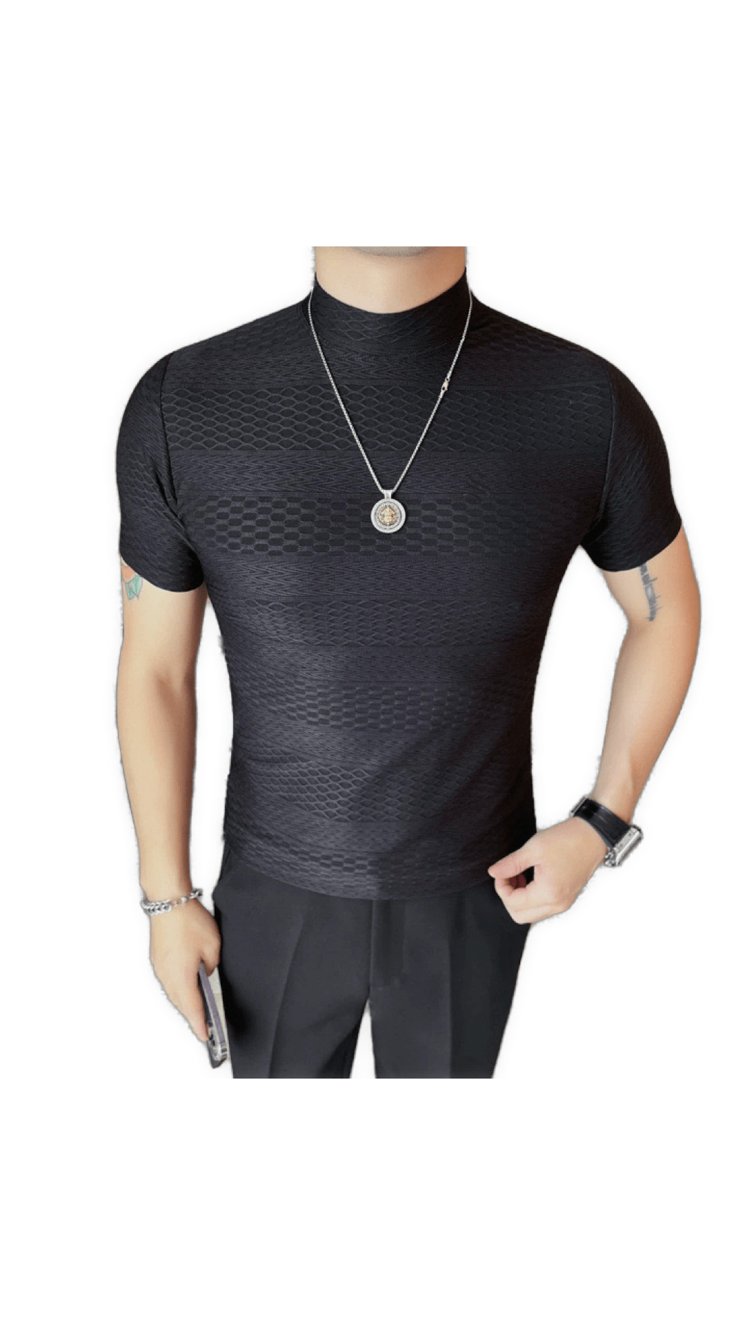 Losan 2 - High Neck T-shirt for Men - Sarman Fashion - Wholesale Clothing Fashion Brand for Men from Canada