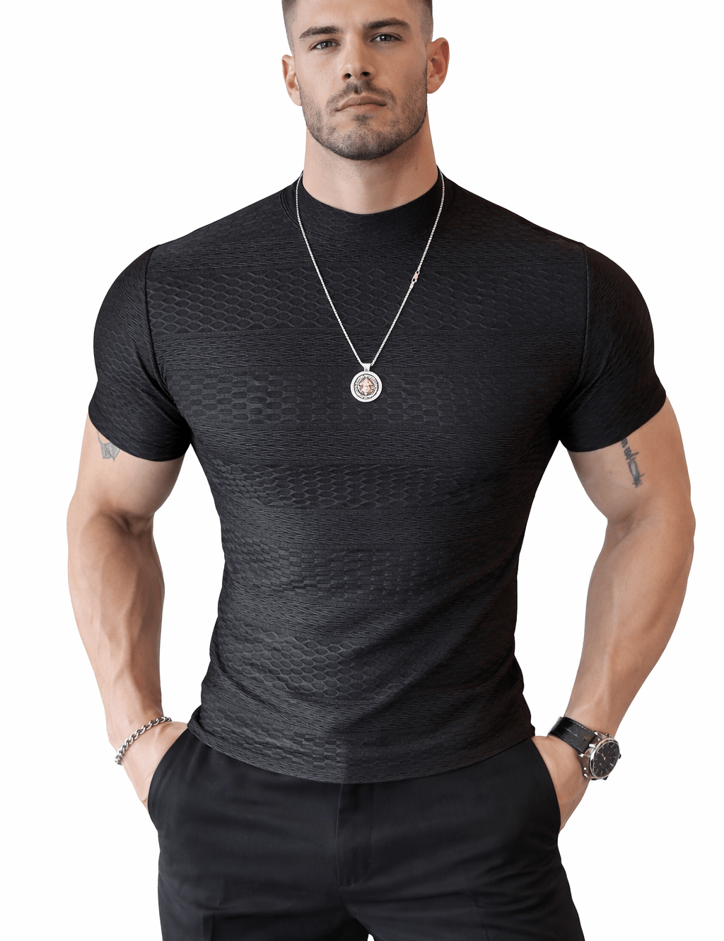 Losan 2 - High Neck T-shirt for Men - Sarman Fashion - Wholesale Clothing Fashion Brand for Men from Canada