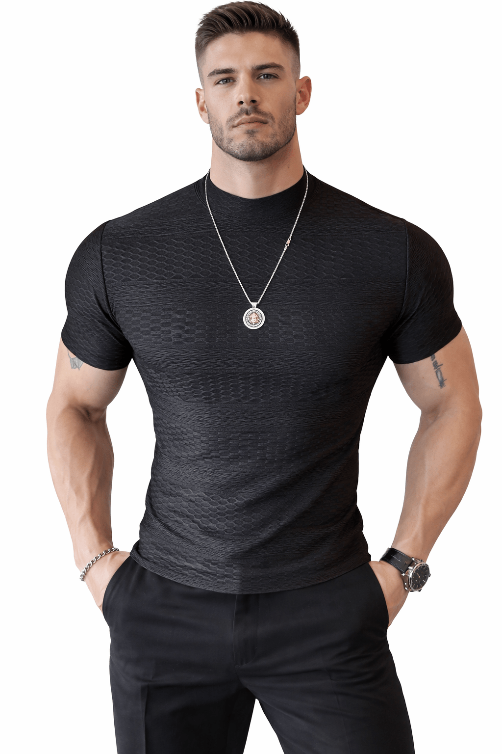 Losan 2 - High Neck T-shirt for Men - Sarman Fashion - Wholesale Clothing Fashion Brand for Men from Canada