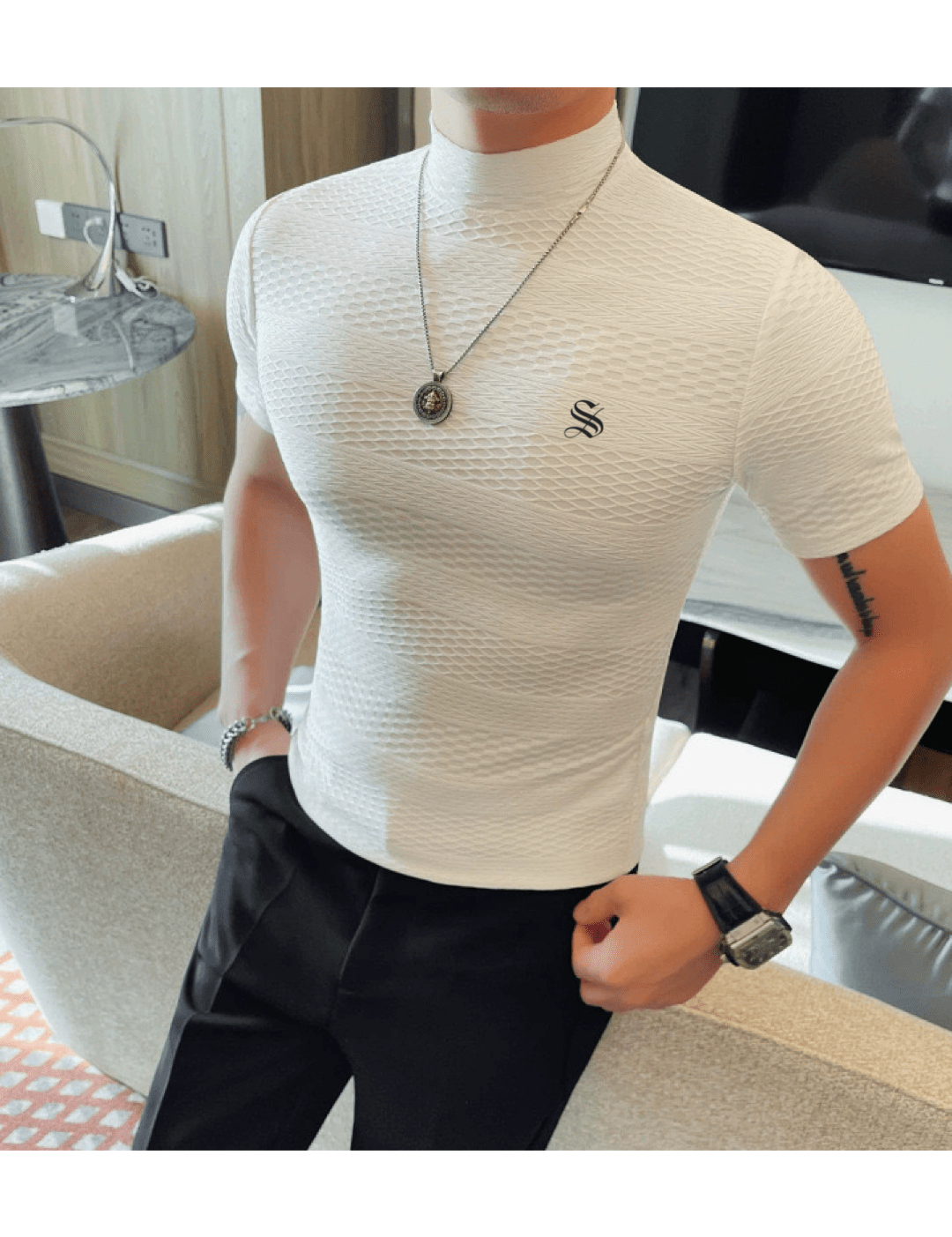 Losan 2 - High Neck T-shirt for Men - Sarman Fashion - Wholesale Clothing Fashion Brand for Men from Canada