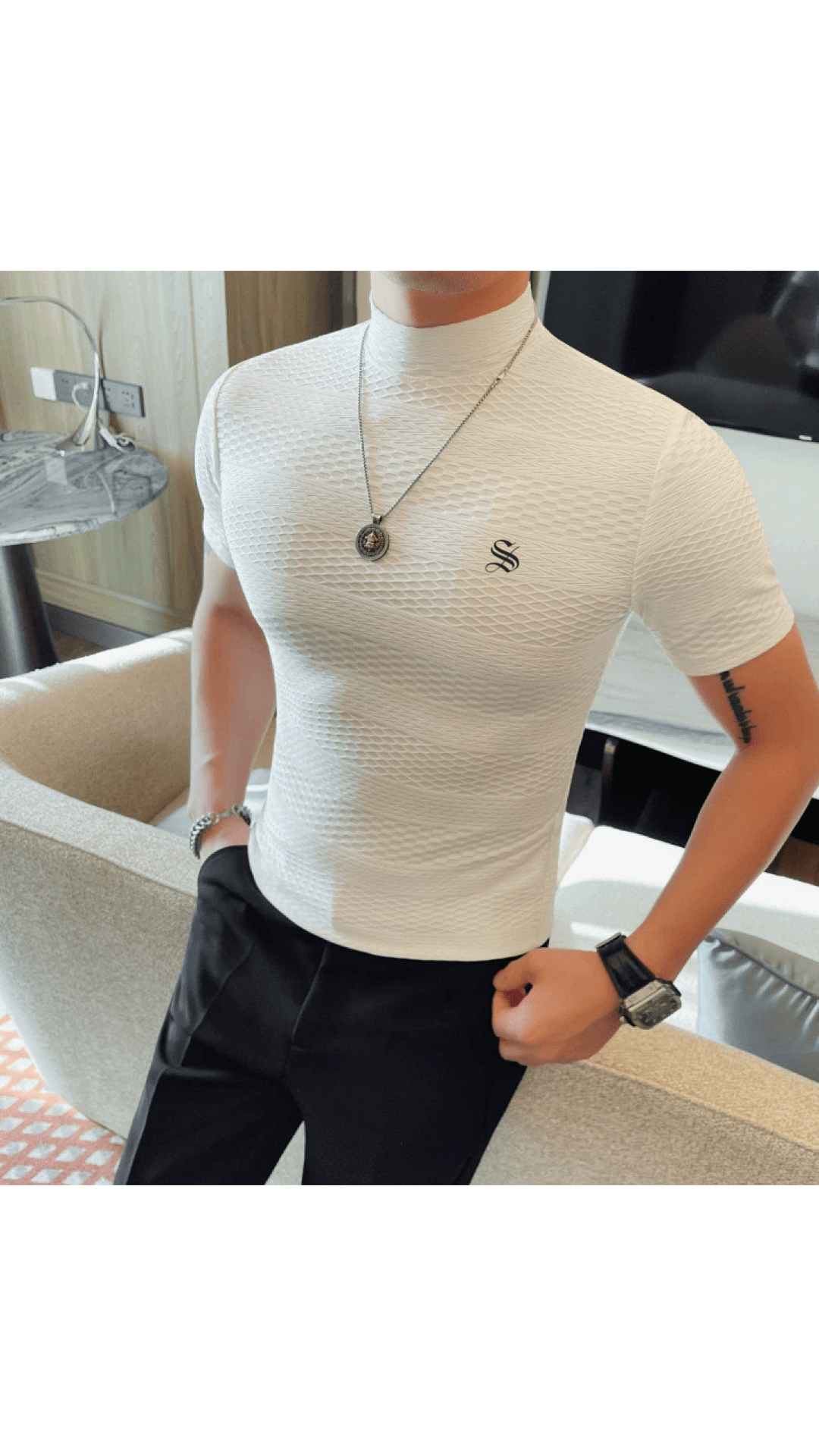 Losan 2 - High Neck T-shirt for Men - Sarman Fashion - Wholesale Clothing Fashion Brand for Men from Canada