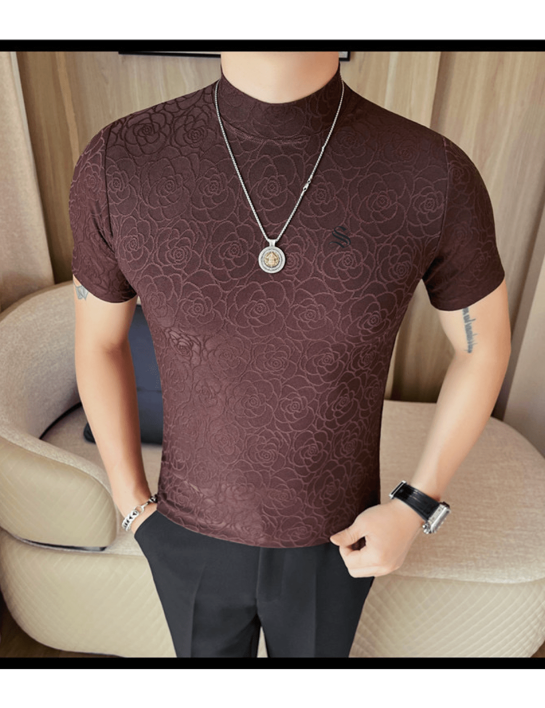 Losan 3 - High Neck T-shirt for Men - Sarman Fashion - Wholesale Clothing Fashion Brand for Men from Canada