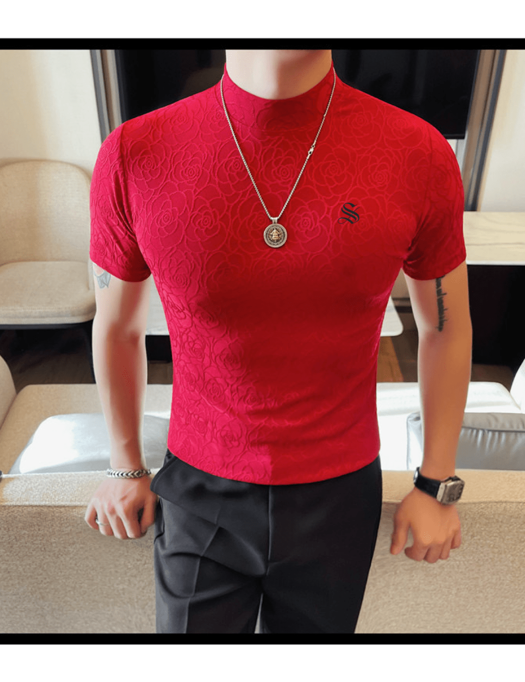 Losan 3 - High Neck T-shirt for Men - Sarman Fashion - Wholesale Clothing Fashion Brand for Men from Canada