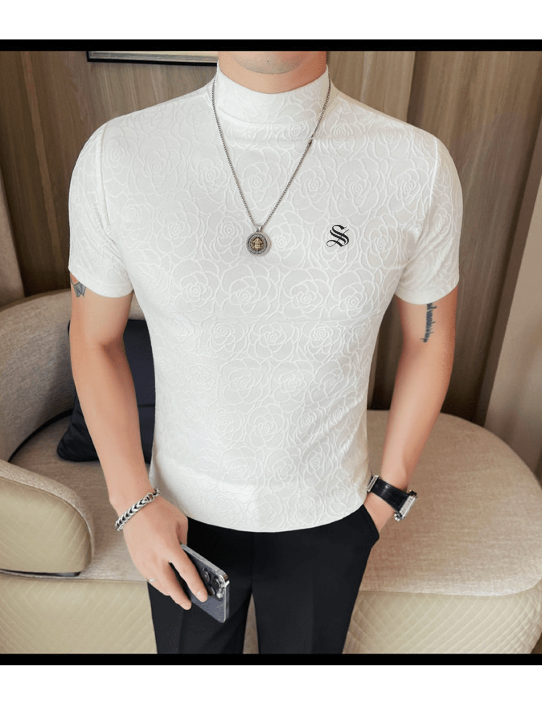 Losan 3 - High Neck T-shirt for Men - Sarman Fashion - Wholesale Clothing Fashion Brand for Men from Canada