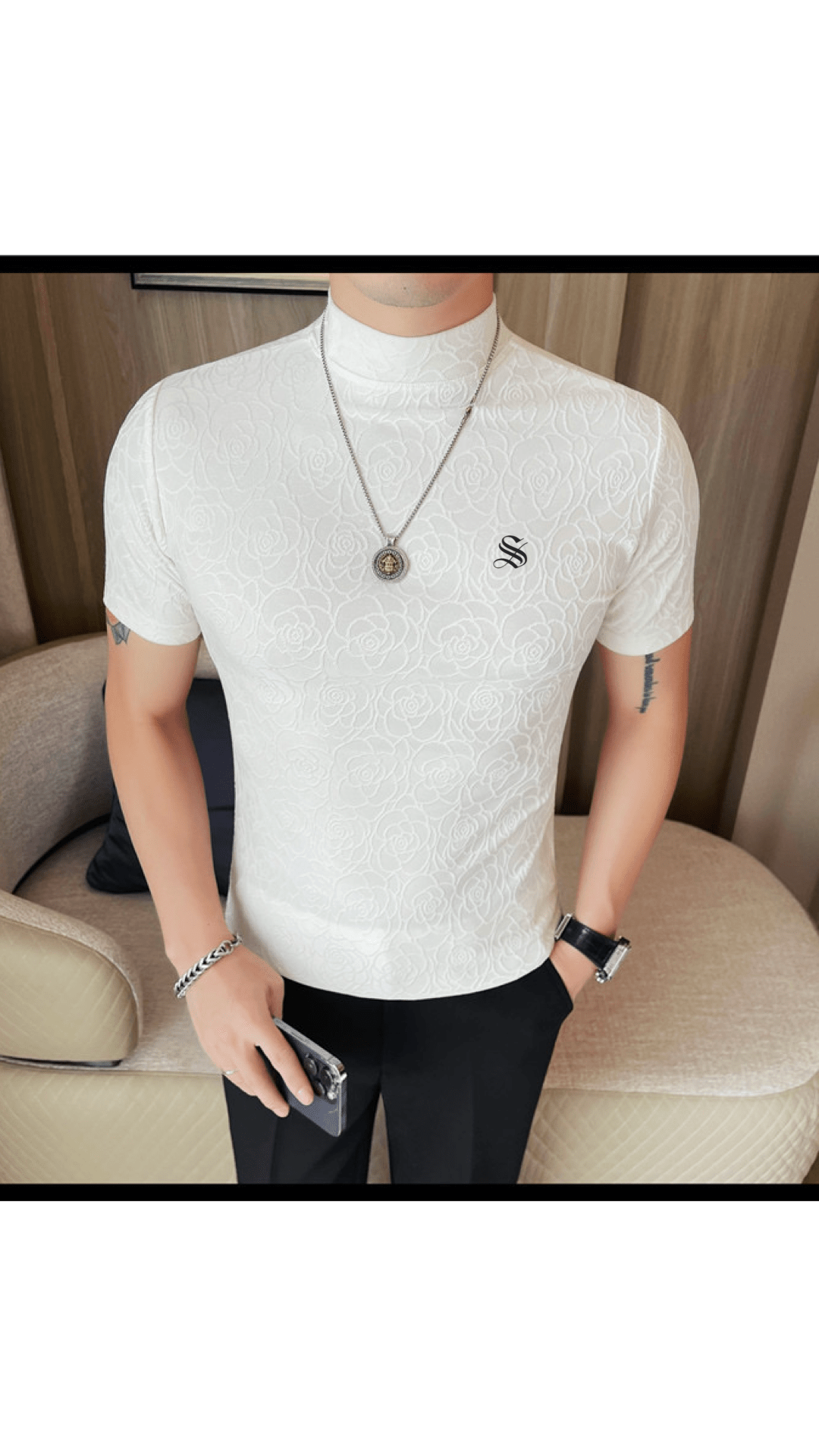 Losan 3 - High Neck T-shirt for Men - Sarman Fashion - Wholesale Clothing Fashion Brand for Men from Canada