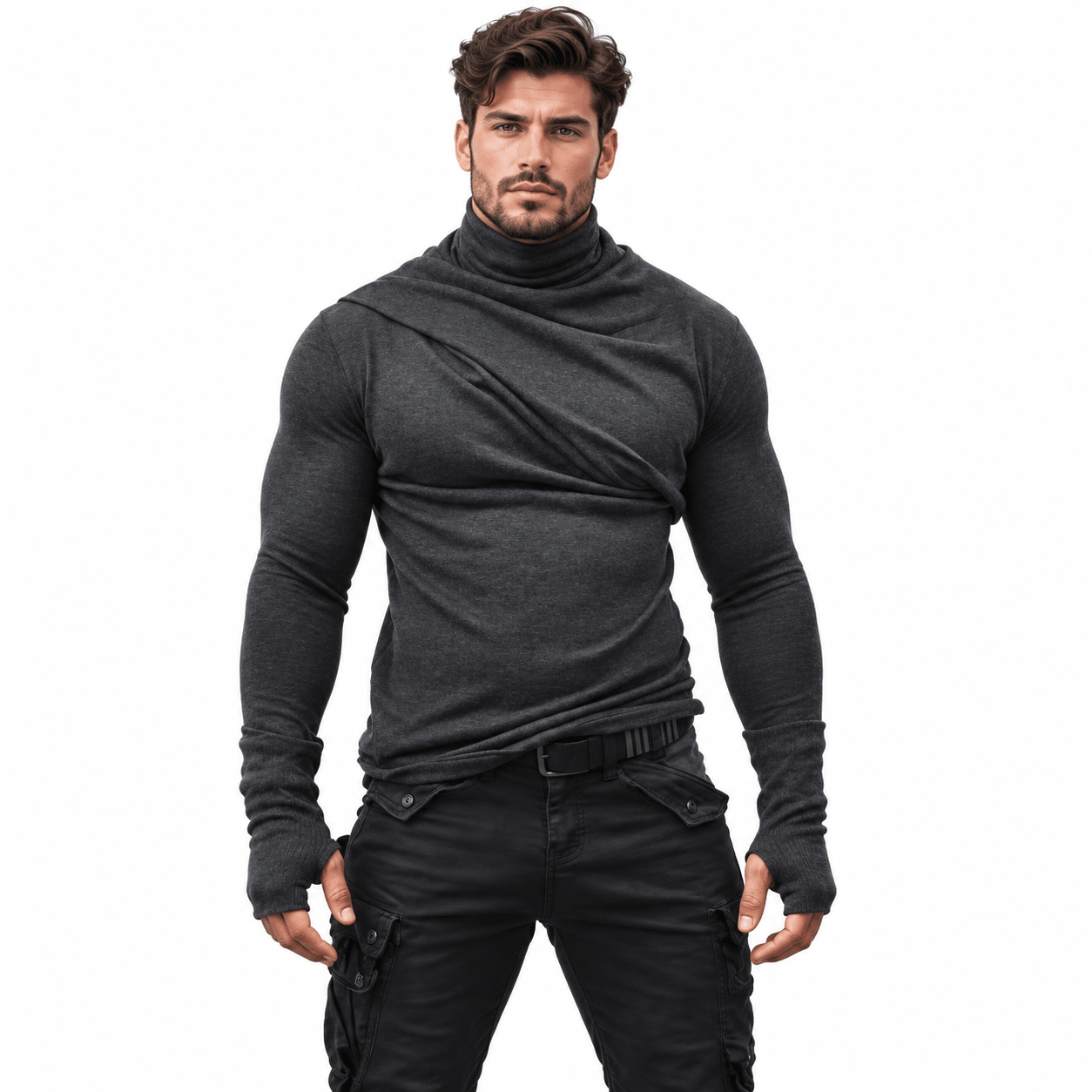 MArnega 2 - High Neck Long Sleeve Shirt for Men - Sarman Fashion - Wholesale Clothing Fashion Brand for Men from Canada