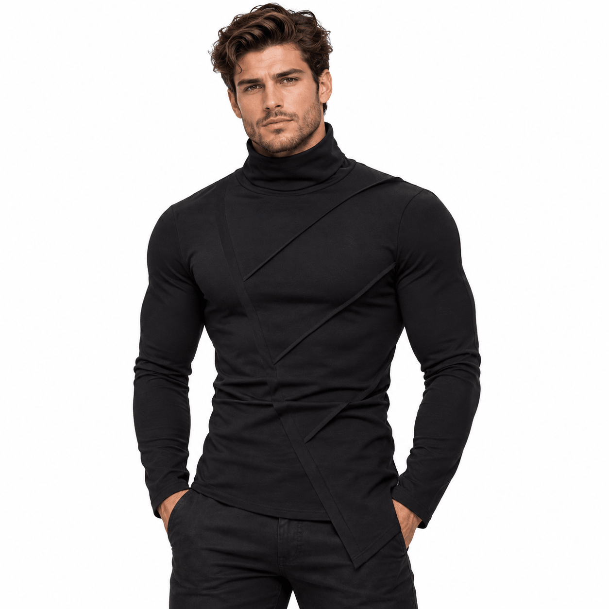 MArnega 3 - High Neck Long Sleeve Shirt for Men - Sarman Fashion - Wholesale Clothing Fashion Brand for Men from Canada