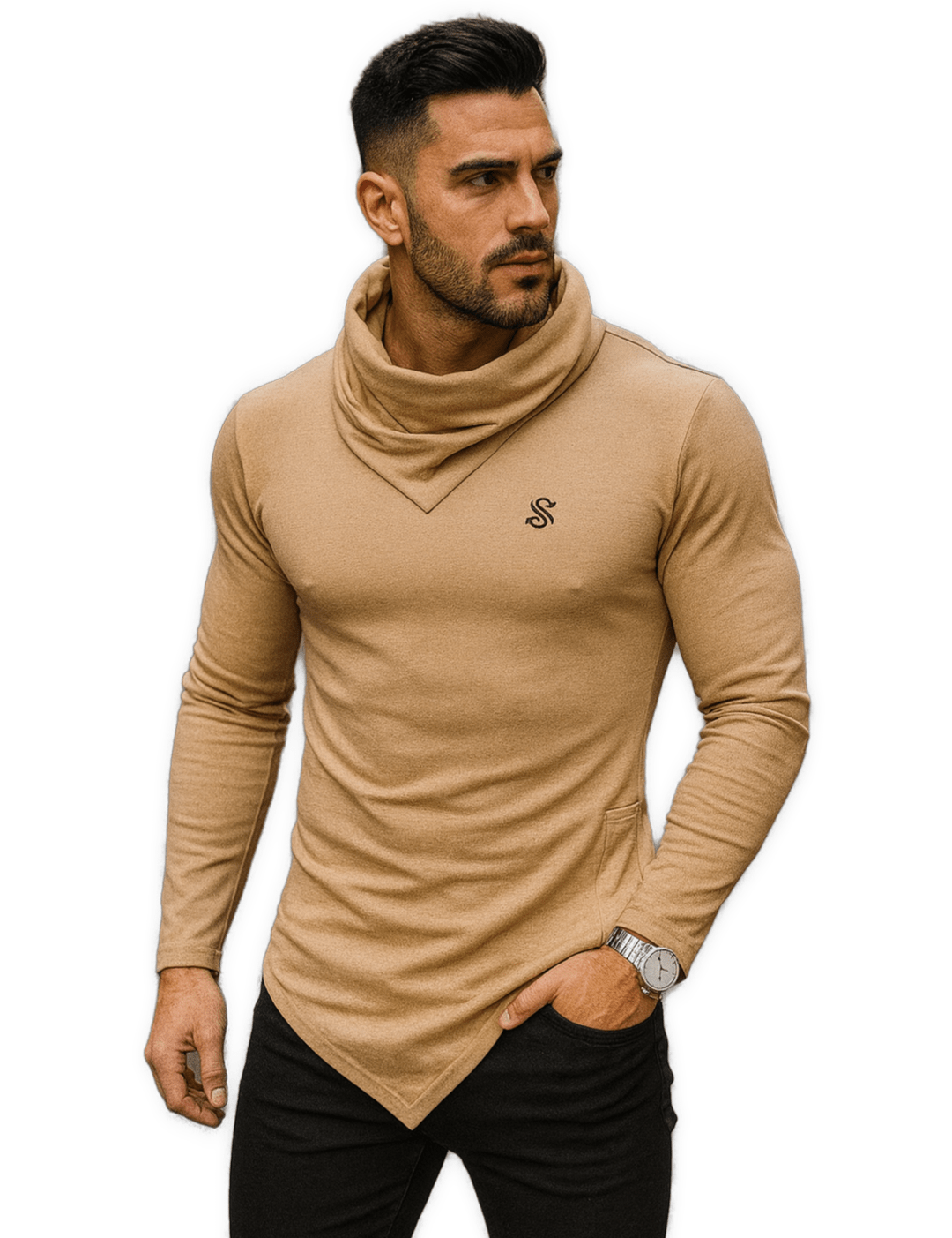 MArnega 4 - High Neck Long Sleeve Shirt for Men - Sarman Fashion - Wholesale Clothing Fashion Brand for Men from Canada