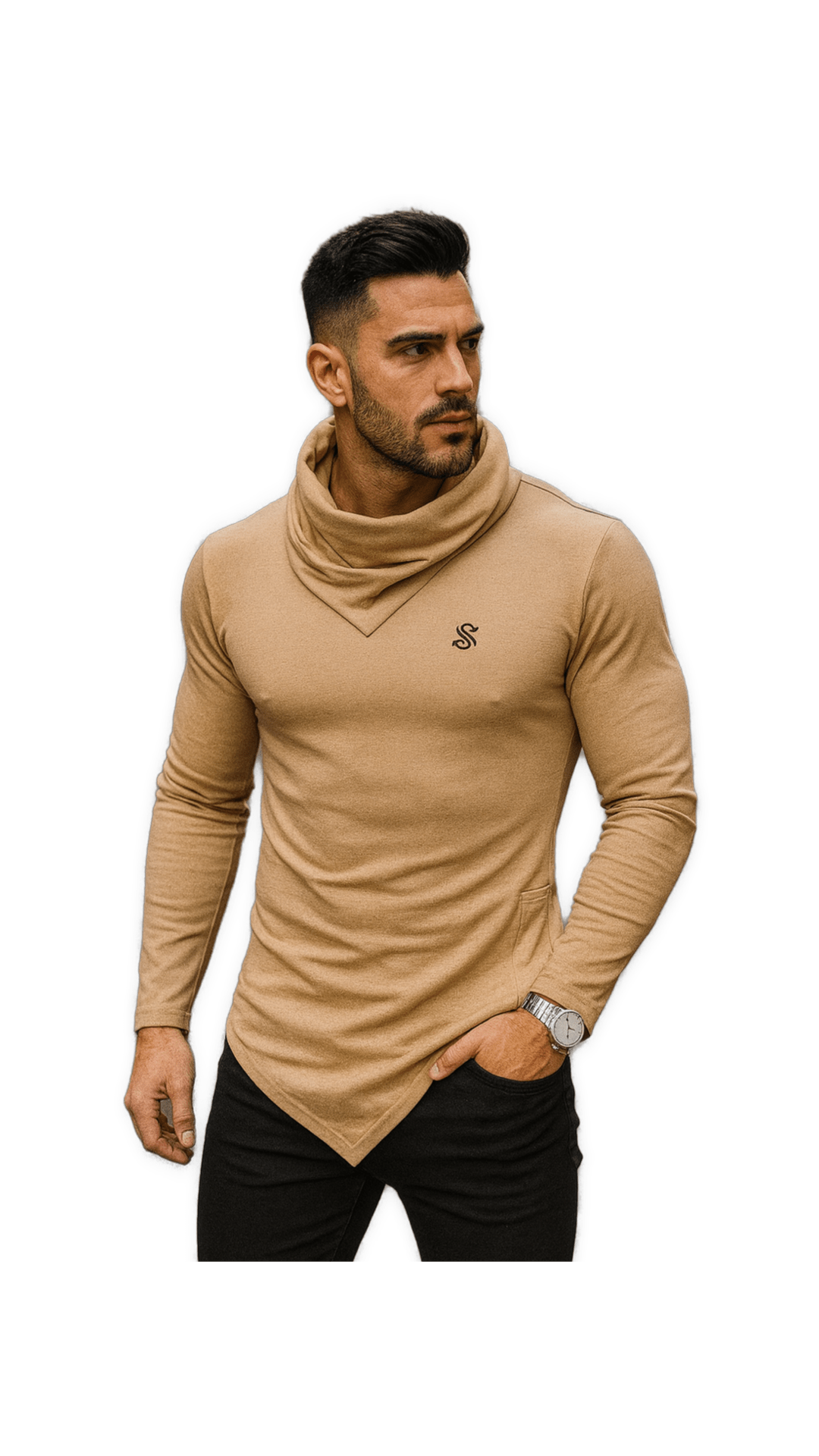 MArnega 4 - High Neck Long Sleeve Shirt for Men - Sarman Fashion - Wholesale Clothing Fashion Brand for Men from Canada