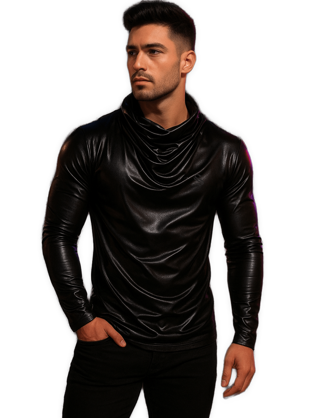 MArnega - High Neck Long Sleeve Shirt for Men - Sarman Fashion - Wholesale Clothing Fashion Brand for Men from Canada