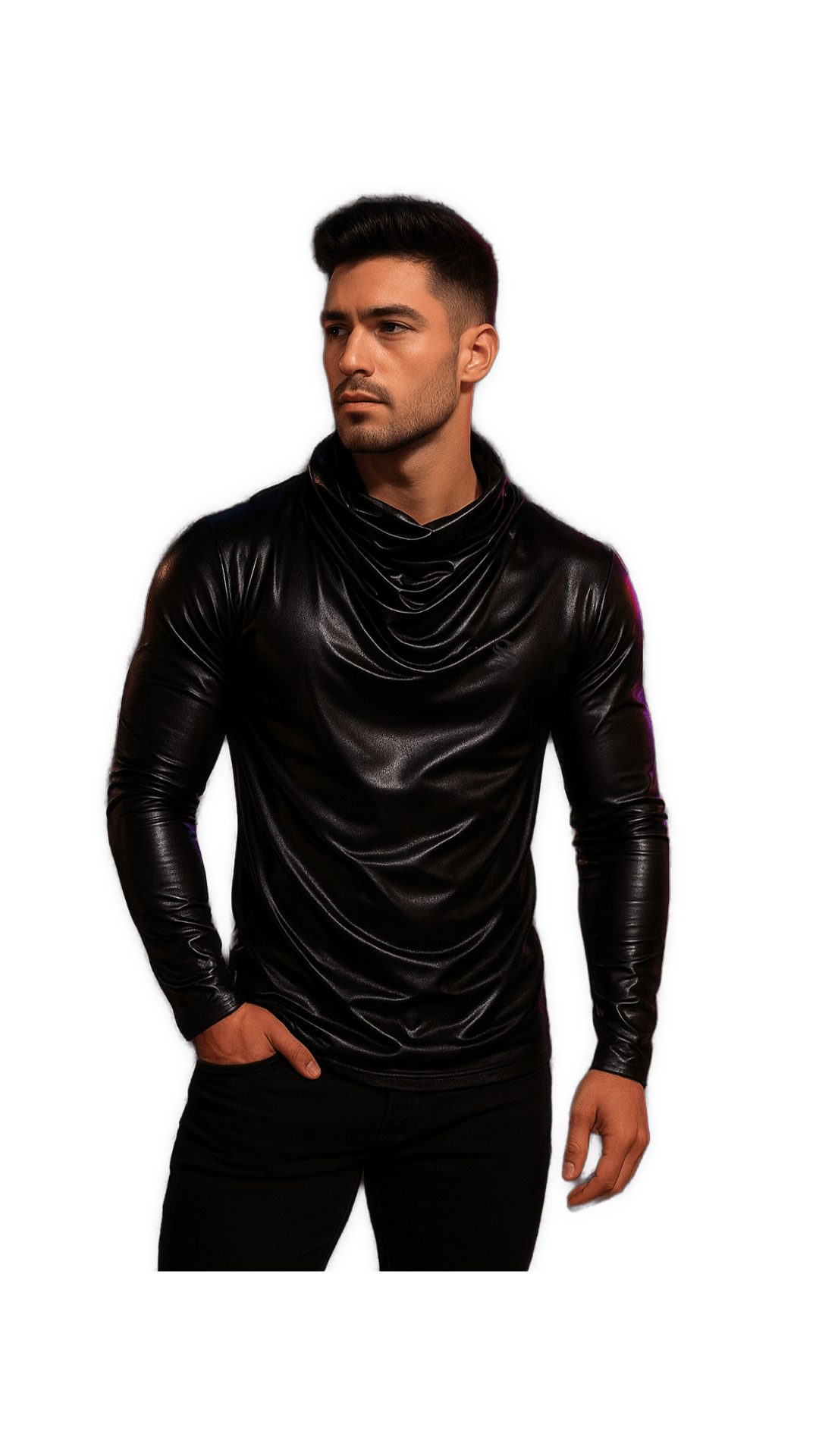 MArnega - High Neck Long Sleeve Shirt for Men - Sarman Fashion - Wholesale Clothing Fashion Brand for Men from Canada