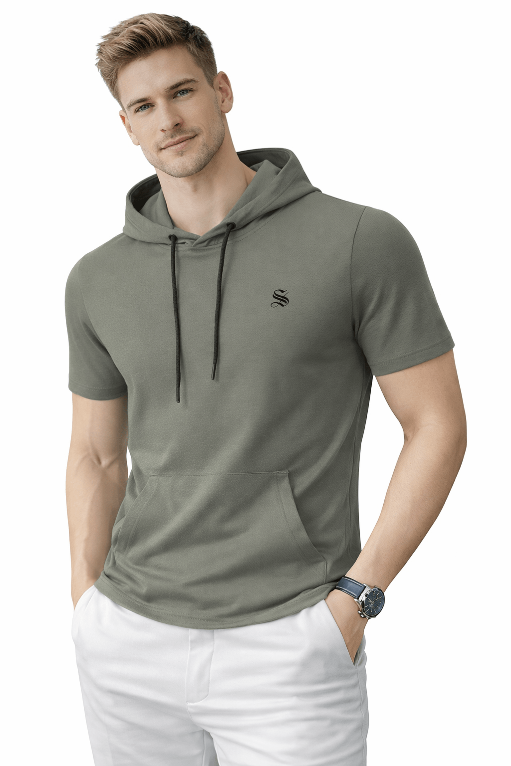 Mentol - Hood T-shirt for Men - Sarman Fashion - Wholesale Clothing Fashion Brand for Men from Canada