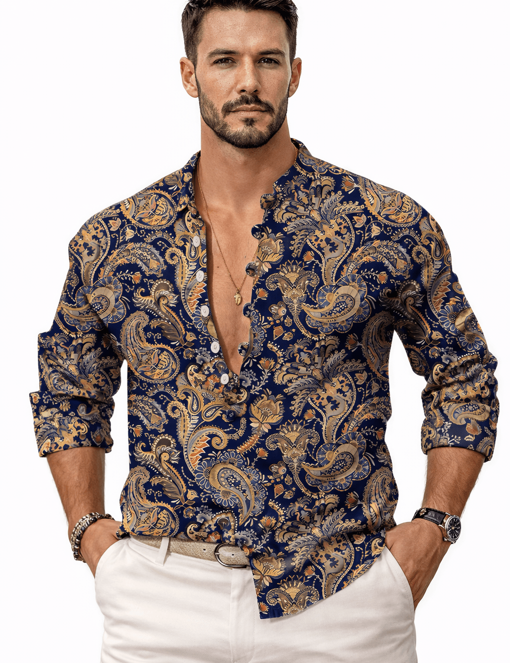 Naraw 2 - Long V - Neck Shirt for Men - Sarman Fashion - Wholesale Clothing Fashion Brand for Men from Canada