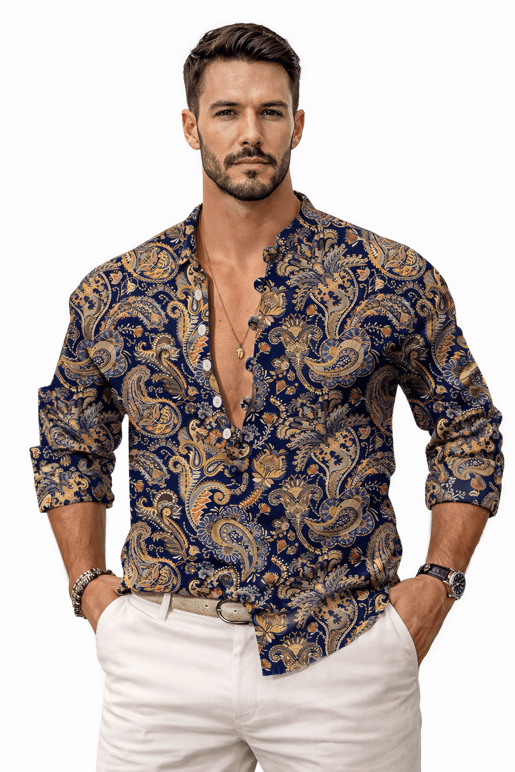 Naraw 2 - Long V - Neck Shirt for Men - Sarman Fashion - Wholesale Clothing Fashion Brand for Men from Canada