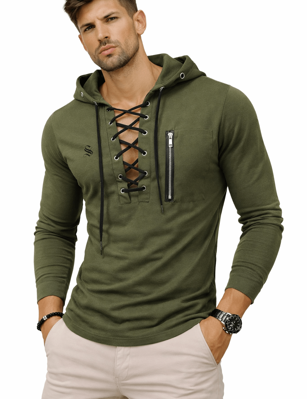 Pukino 44 - Hood Long Sleeves shirt for Men - Sarman Fashion - Wholesale Clothing Fashion Brand for Men from Canada