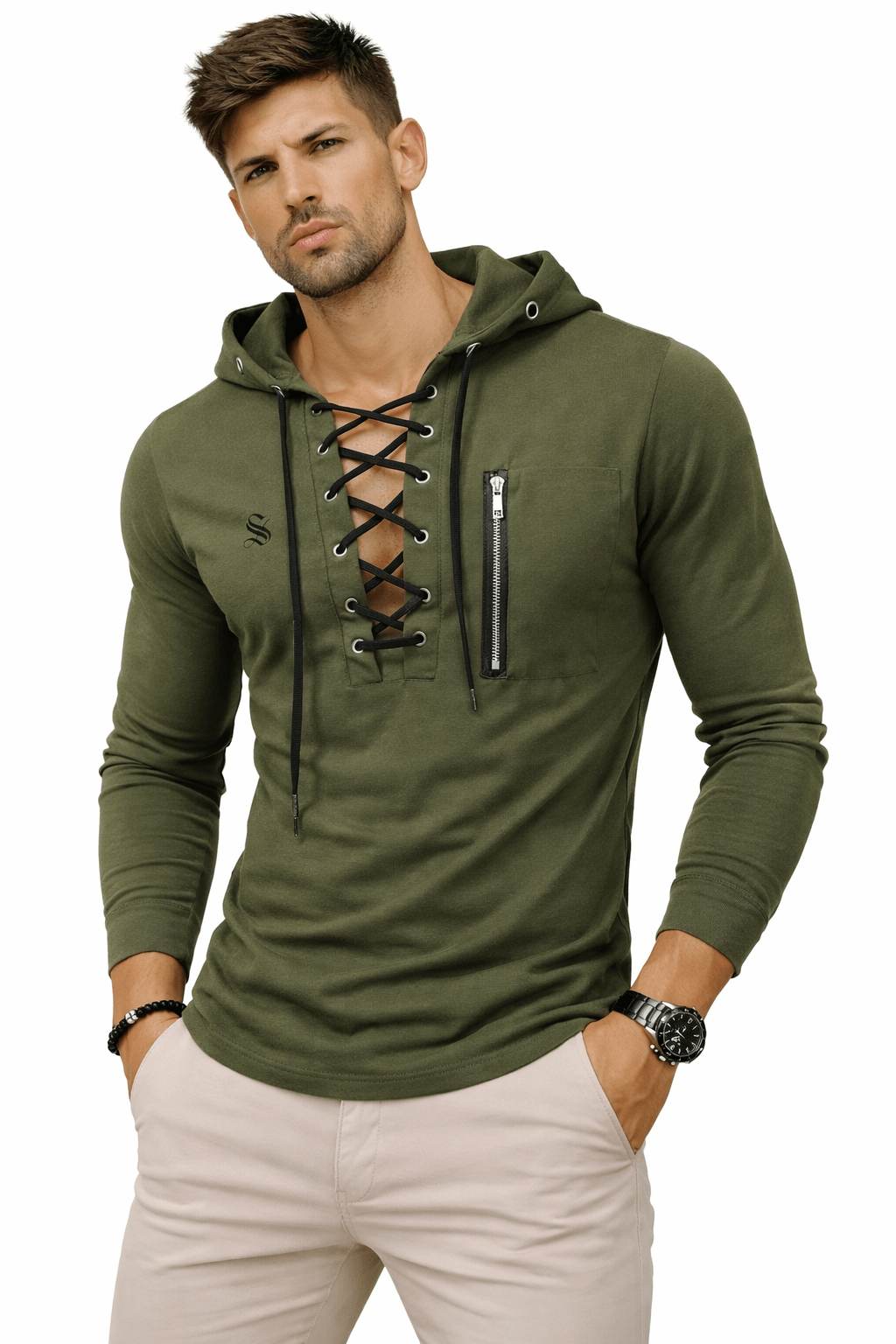 Pukino 44 - Hood Long Sleeves shirt for Men - Sarman Fashion - Wholesale Clothing Fashion Brand for Men from Canada