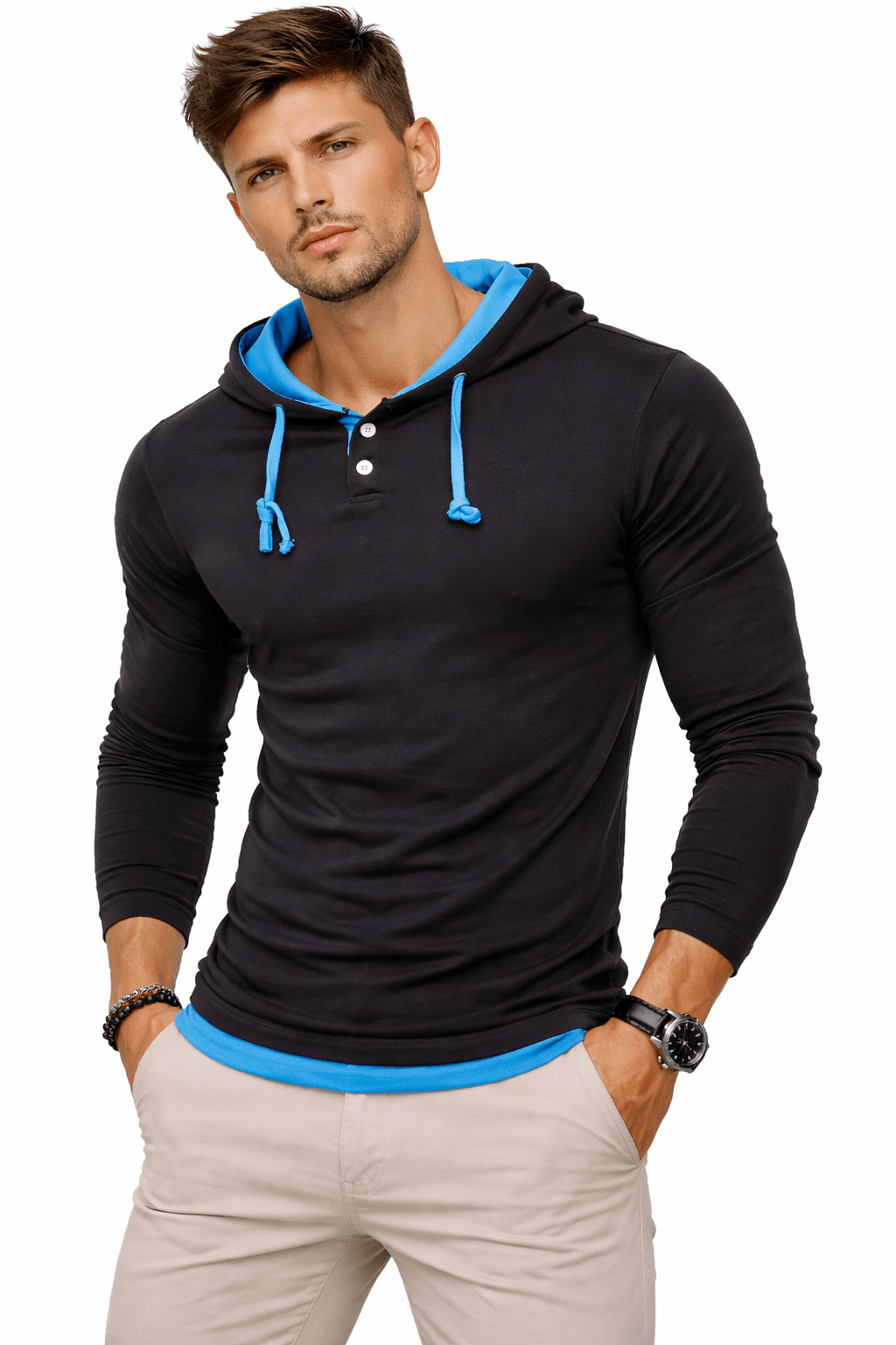 Pukino 45 - Hood Long Sleeves shirt for Men - Sarman Fashion - Wholesale Clothing Fashion Brand for Men from Canada