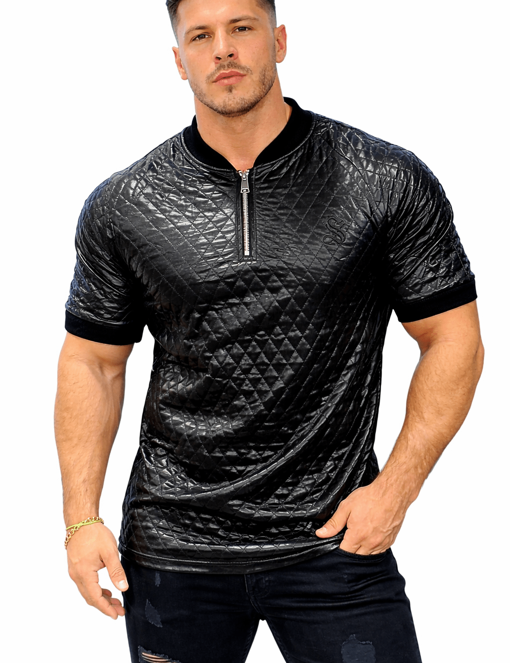Romex - Zip Tee in Black for Men - Sarman Fashion - Wholesale Clothing Fashion Brand for Men from Canada