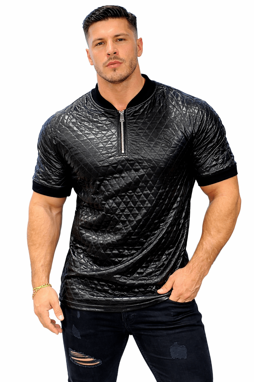 Romex - Zip Tee in Black for Men - Sarman Fashion - Wholesale Clothing Fashion Brand for Men from Canada