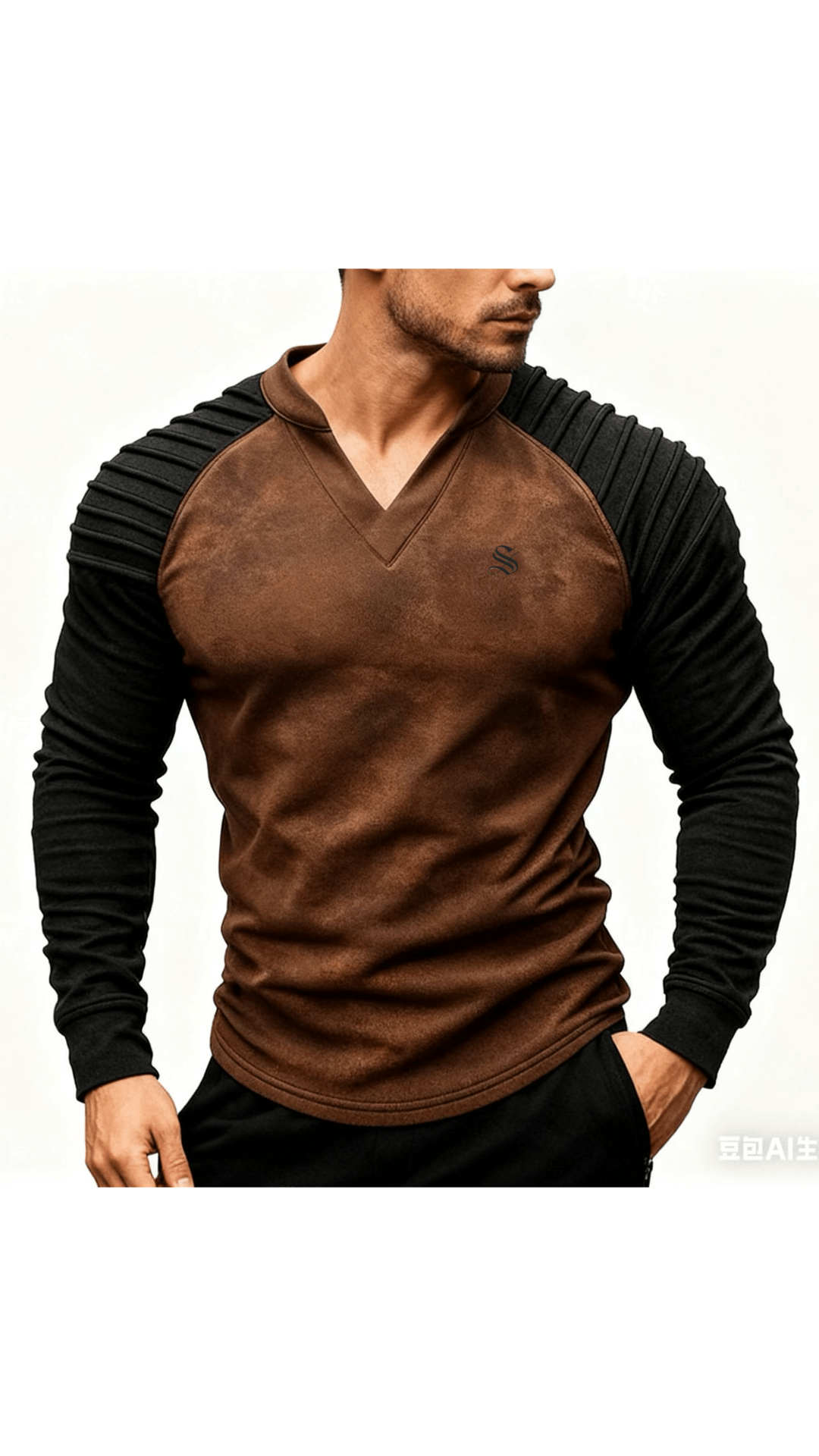Ruzirka - V - Neck Long Sleeve Shirt for Men - Sarman Fashion - Wholesale Clothing Fashion Brand for Men from Canada