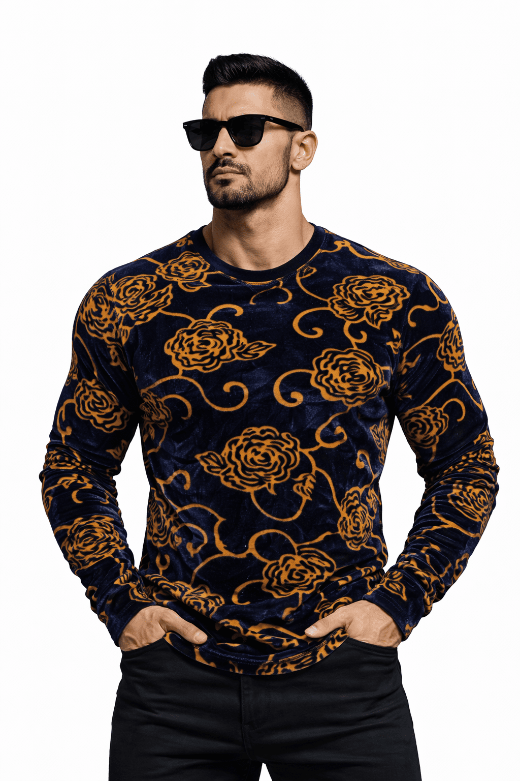 SaeRoz - Velvet Long Sleeves Shirt for Men - Sarman Fashion - Wholesale Clothing Fashion Brand for Men from Canada