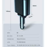 SPGUARD 3 Retractable Car Charger, Retractable Cables and 2 USB Ports Compatible with iPhone 16/15/14/13/12/11/iPad, Galaxy S23/ S22/S10 - Sarman Fashion - Wholesale Clothing Fashion Brand for Men from Canada