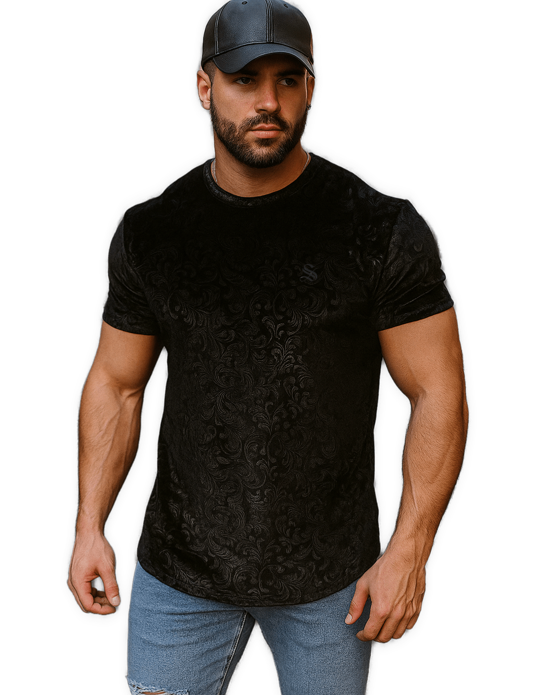 Streetwear G - Premium Black Velvet Pattern T-Shirt – Luxury Comfort & Style - Sarman Fashion - Wholesale Clothing Fashion Brand for Men from Canada