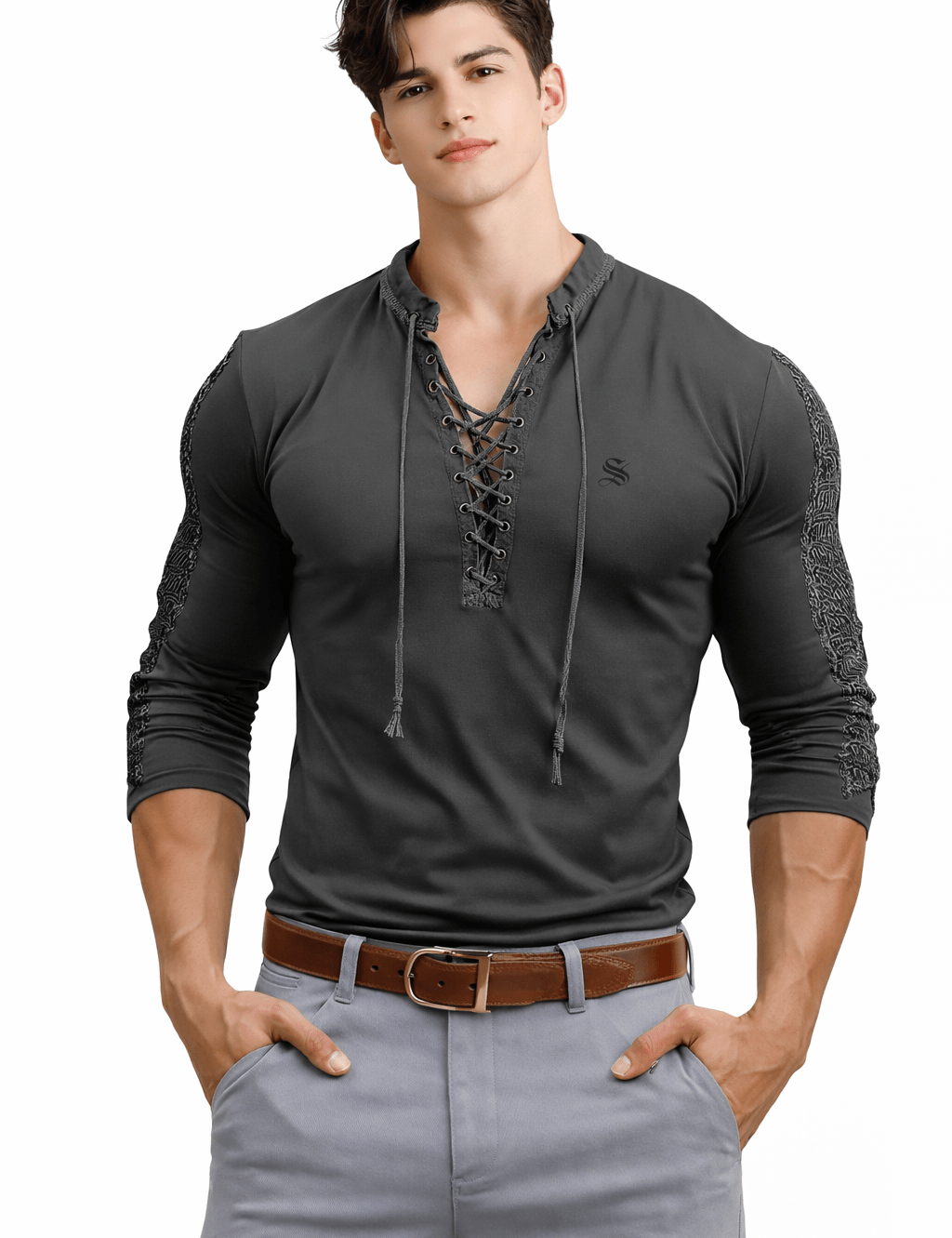 TangoMen - Long Sleeves B - Neck Shirt for Men - Sarman Fashion - Wholesale Clothing Fashion Brand for Men from Canada
