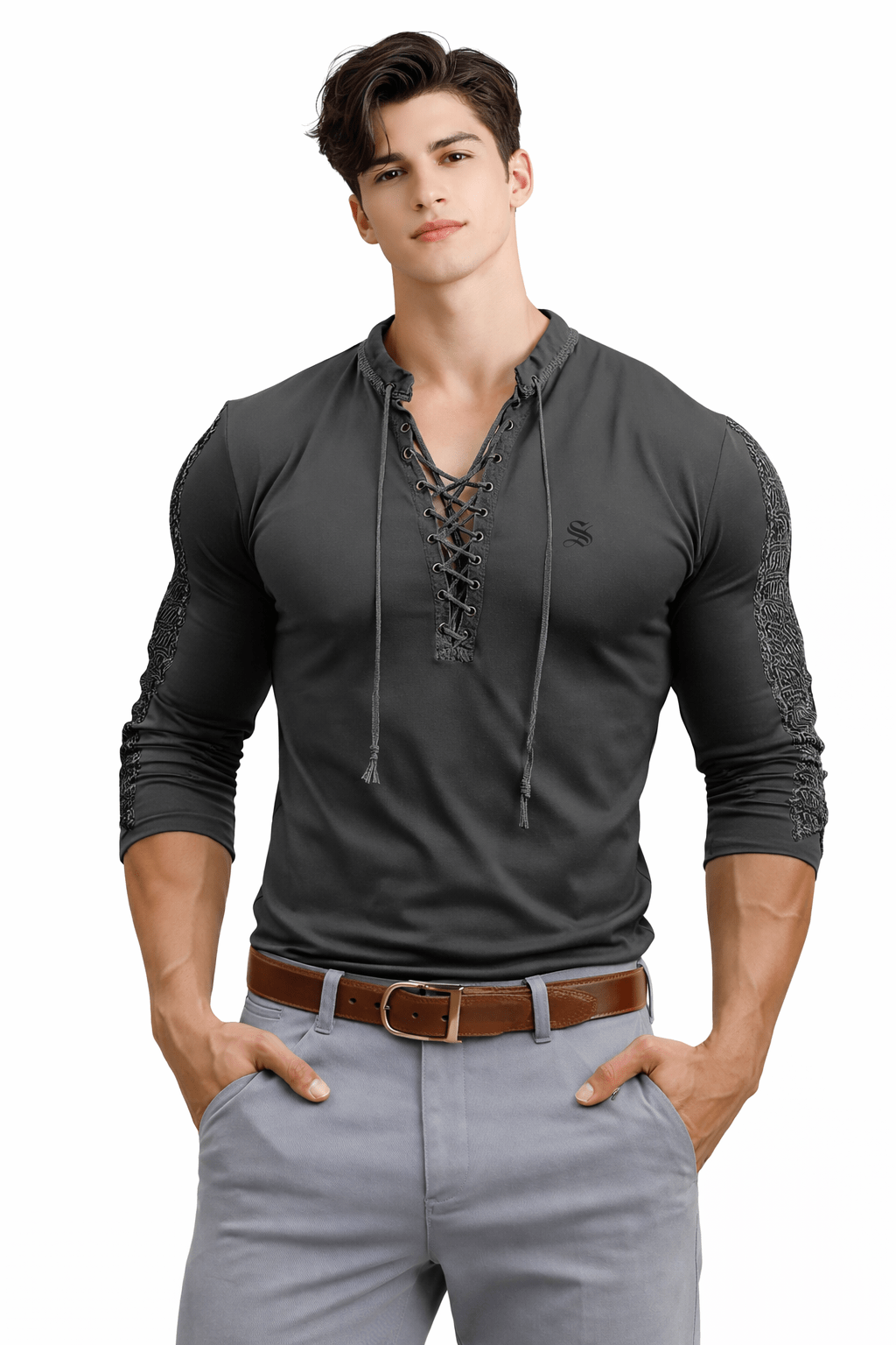 TangoMen - Long Sleeves B - Neck Shirt for Men - Sarman Fashion - Wholesale Clothing Fashion Brand for Men from Canada