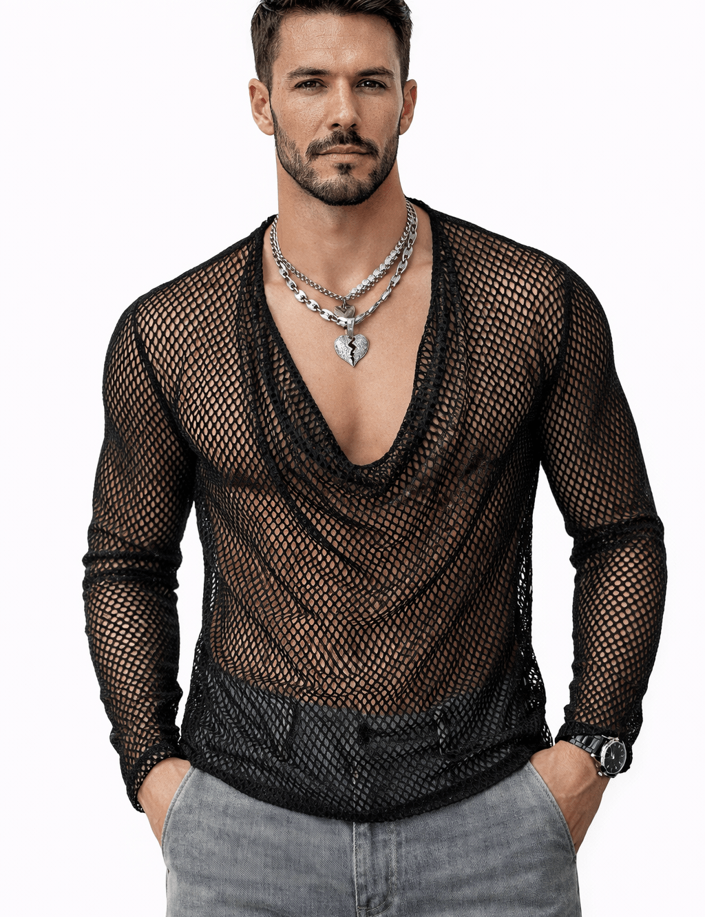 TAV - Long V - Neck Shirt for Men - Sarman Fashion - Wholesale Clothing Fashion Brand for Men from Canada