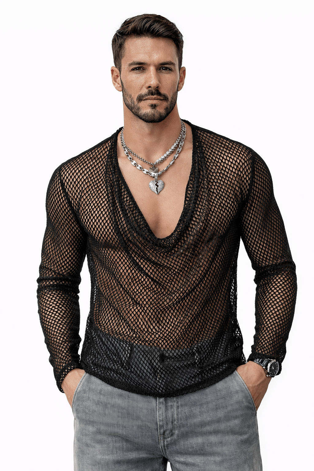 TAV - Long V - Neck Shirt for Men - Sarman Fashion - Wholesale Clothing Fashion Brand for Men from Canada